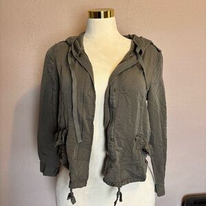 #0030 Charlotte Russe Gray Utility Jacket with Hood and Drawstring Waist